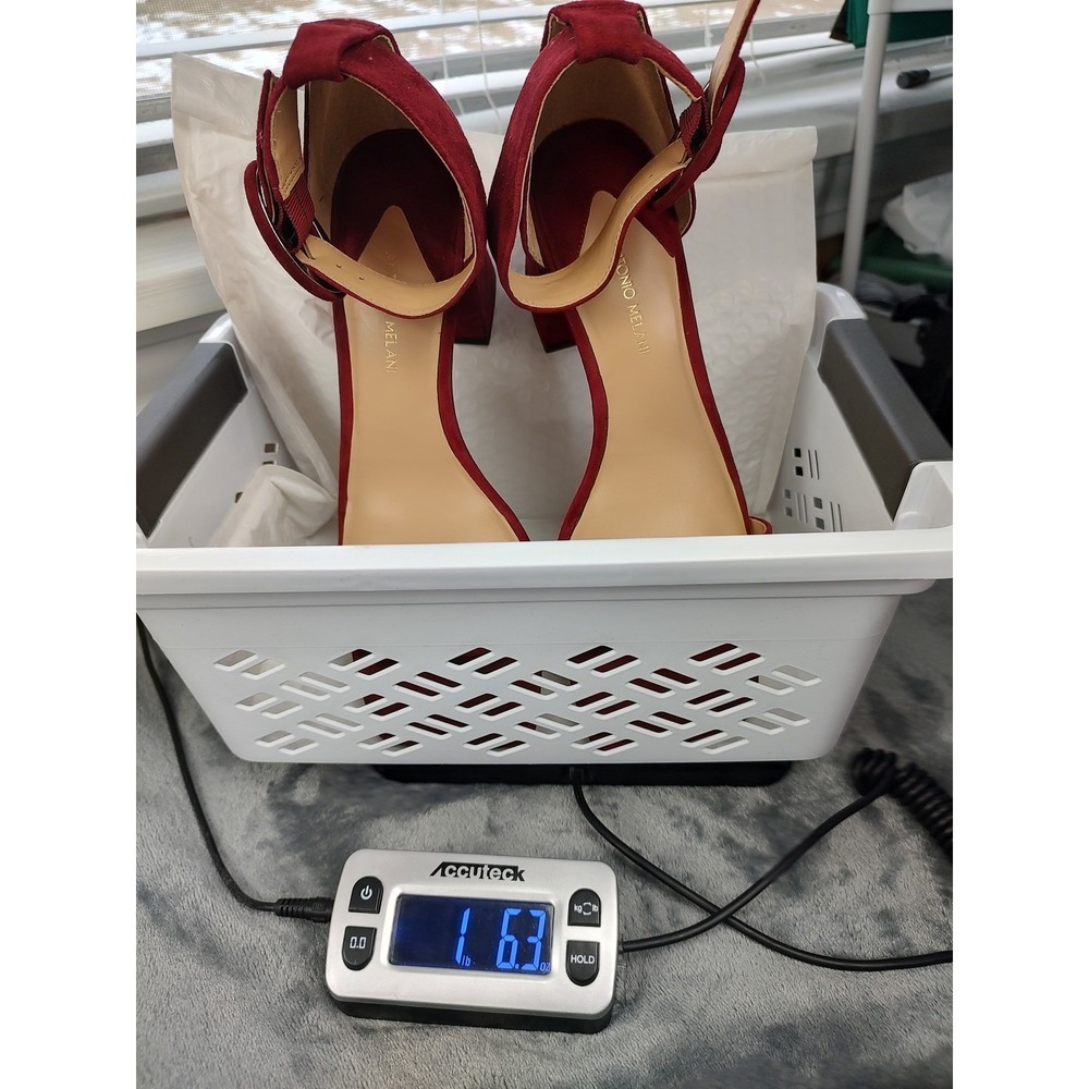 Antonio Melani Red Suede Block Heel Ankle Strap Sandals Women's Size 9.5M - Picture 11 of 11